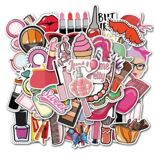 50pcs Cosmetics Sticker, Pink Lipstick Laptop Sticker, Waterproof Diy Sticker For Mobile Cases, Cellphone Accessories