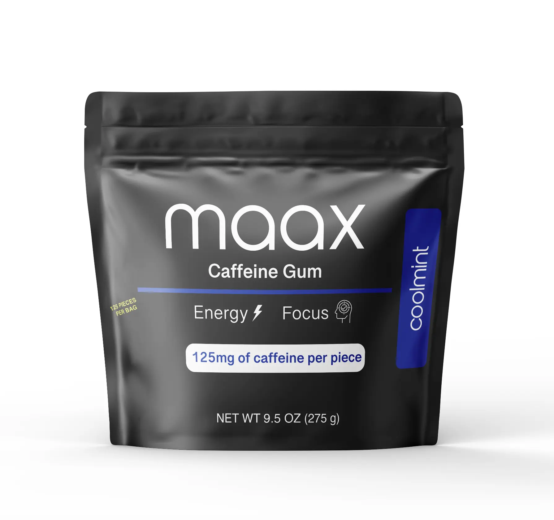 Maax Caffeine Gum | 125mg of caffeine per piece | Coolmint | 125 total pieces per bag