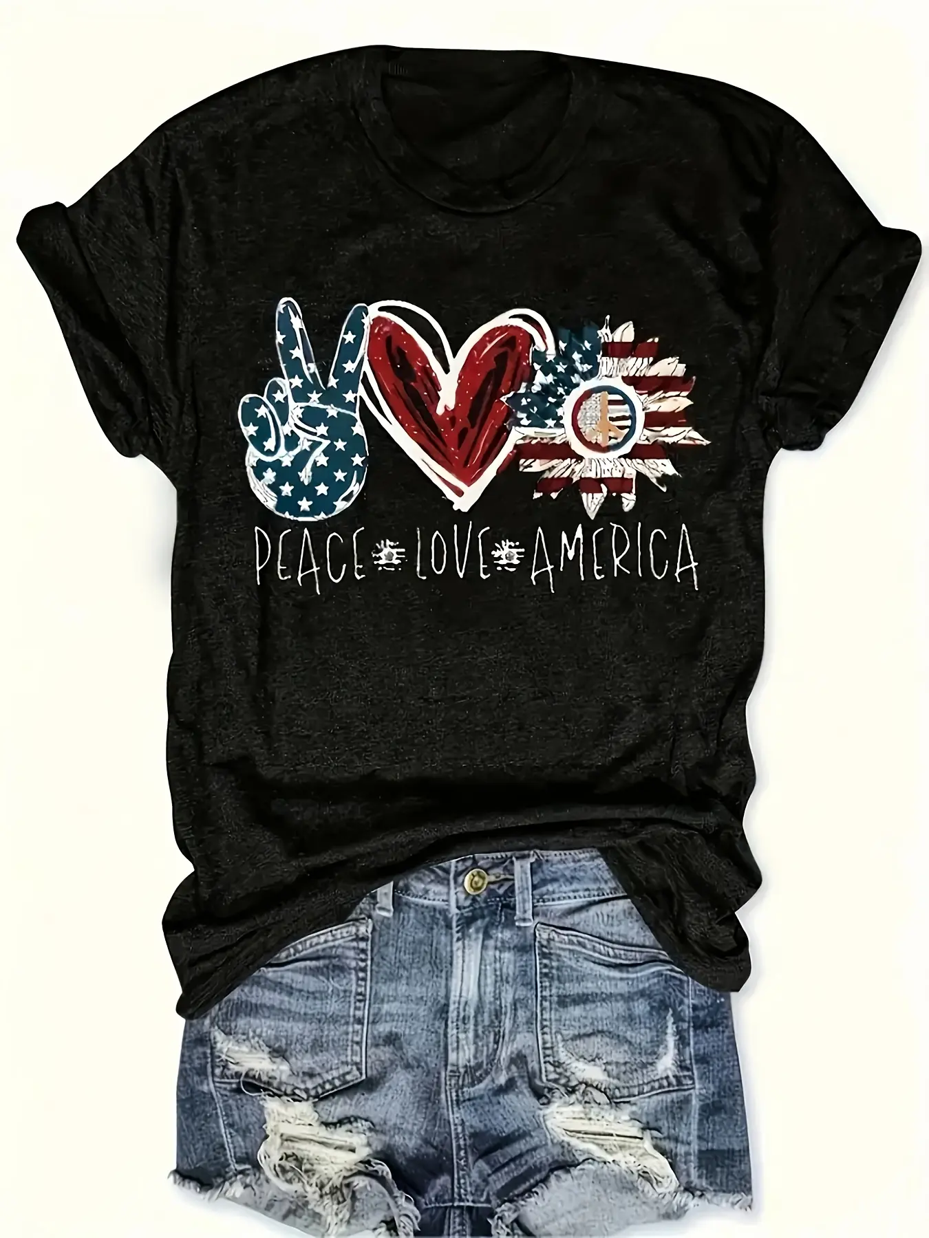 Vibrant American Flag Print V-Neck T-Shirt - Soft Dacron And Spandex Blend, Perfect For Summer - Womens Casual Short Sleeve Tee