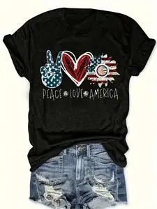 Vibrant American Flag Print V-Neck T-Shirt - Soft Dacron And Spandex Blend, Perfect For Summer - Womens Casual Short Sleeve Tee