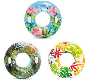 Intex Inflatable Transparent Pool Tubes | Pool Floats for Kids and Adults | Floaties for Water Party, River, Lake, | Set of 3 Assorted Tropical Designs Inner Tube Floats with 2 Heavy Duty Handles 38"