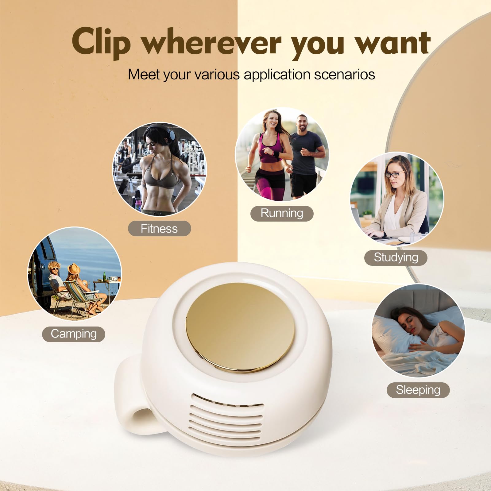 Portable Silent Mini Bladeless Fan Clip on, Portable Silent Mini Bladeless Electric Fan, For Outdoor & Travel & Office, Travel Accessories, Gift, Adjustable 3-Speed (Type-c, White)