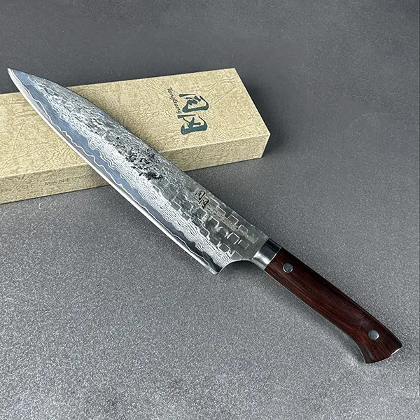 Tonggang W61F Damascus Steel 9-in Blade High-End Professional Chef Knife with Knife Block, Suitable for Sushi Preparation