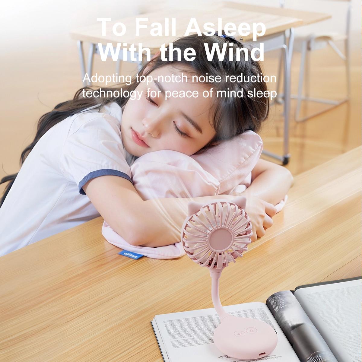 Cat Ear Mini Fan with Suction Cup Base, 3 Speed USB Rechargeable Portable Desktop Fan, Flexible Neck Adjustable Small Cooling Fan for Home, Office, Outdoor Travel, Cute Gift for Women Kids