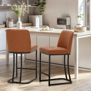 PHI VILLA Modern Bar Stools, Leather Counter Stools with Back, Kitchen Island Chairs, 24 inch Counter Height Bar stools