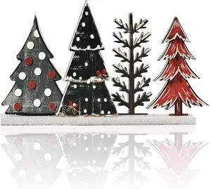 Smile Christmas Table Decor, Standing Centerpieces, 4Pcs Christmas Trees Wooden Signs, Shelf Decor.