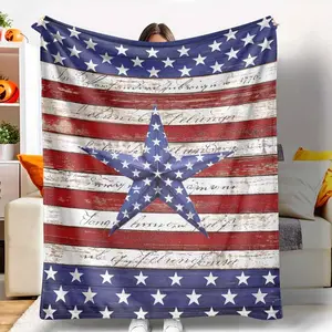 American Flag Inspired Flannel Blanket Patriotic Star Print Cozy Soft & Durable Perfect for Living Room Bedroom Outdoor Decor Holiday Gift Memorial Day Fourth of July Veteran Appreciation Housewarming
