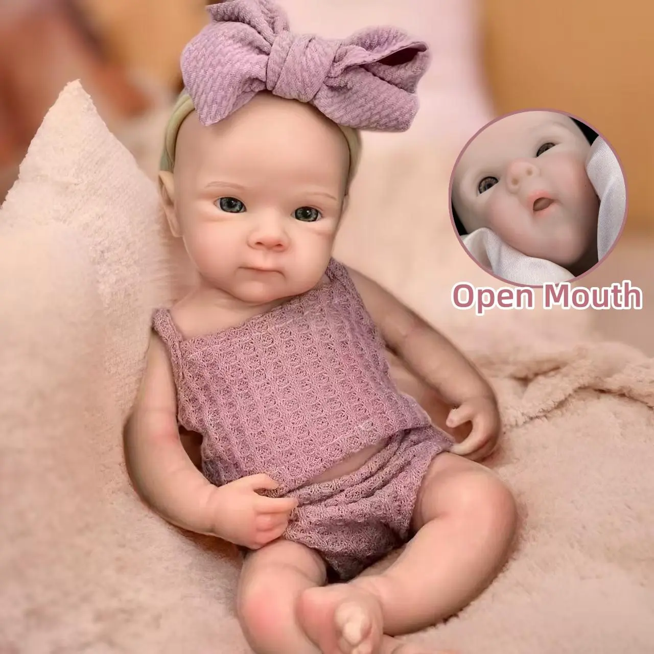 Otarddolls 13in (32-33 cm) Open Mouth Bettie Realistic Reborn Baby Doll - Full Body Solid Silicone Bald, 3D Painted Skin, Handmade Waterproof Flexible Silicone Newborn Girl Doll for Children's Toy