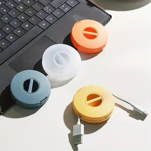 4 Rotatable Cable Management Boxes, Cord Organizer, Compact Portable Round Design, Durable Plastic Storage Box for Home Organization, Line Management System