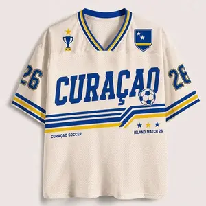 Custom Number Curaçao Inspired Soccer Jersey, Personalized Number Football Shirt, Island Match Game Day Fan Gift
