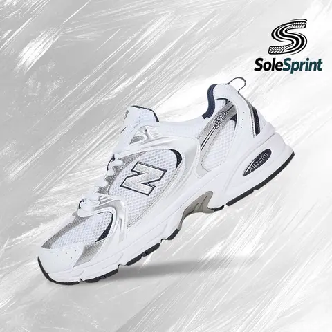 NEW BALANCE 530 Unisex Lifestyle Sneakers (MR530SG Code, White Silver Navy) - Vintage 530 Look, Shock-Absorb Support, Athletic Running Trainers, Gym-To-Street Wear, Gym & Run Footwear