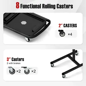 COSTWAY - 2-in-1 Rolling Tool Tray Height Adjustable Work Table with Detachable Part Tray-Black