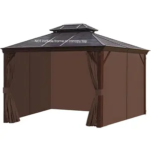 Gazebo Curtains Waterproof 10 * 12ft, Privacy Curtains 4-Panels, Gazebo with Zipper for,, Yard Only (Brown)