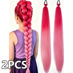 2 Pieces 26 Inch Girl Braided Wigs, Long Straight Hair Texture, Heat Resistant Voluminous Ponytail Accessories, Ideal for Daily Parties