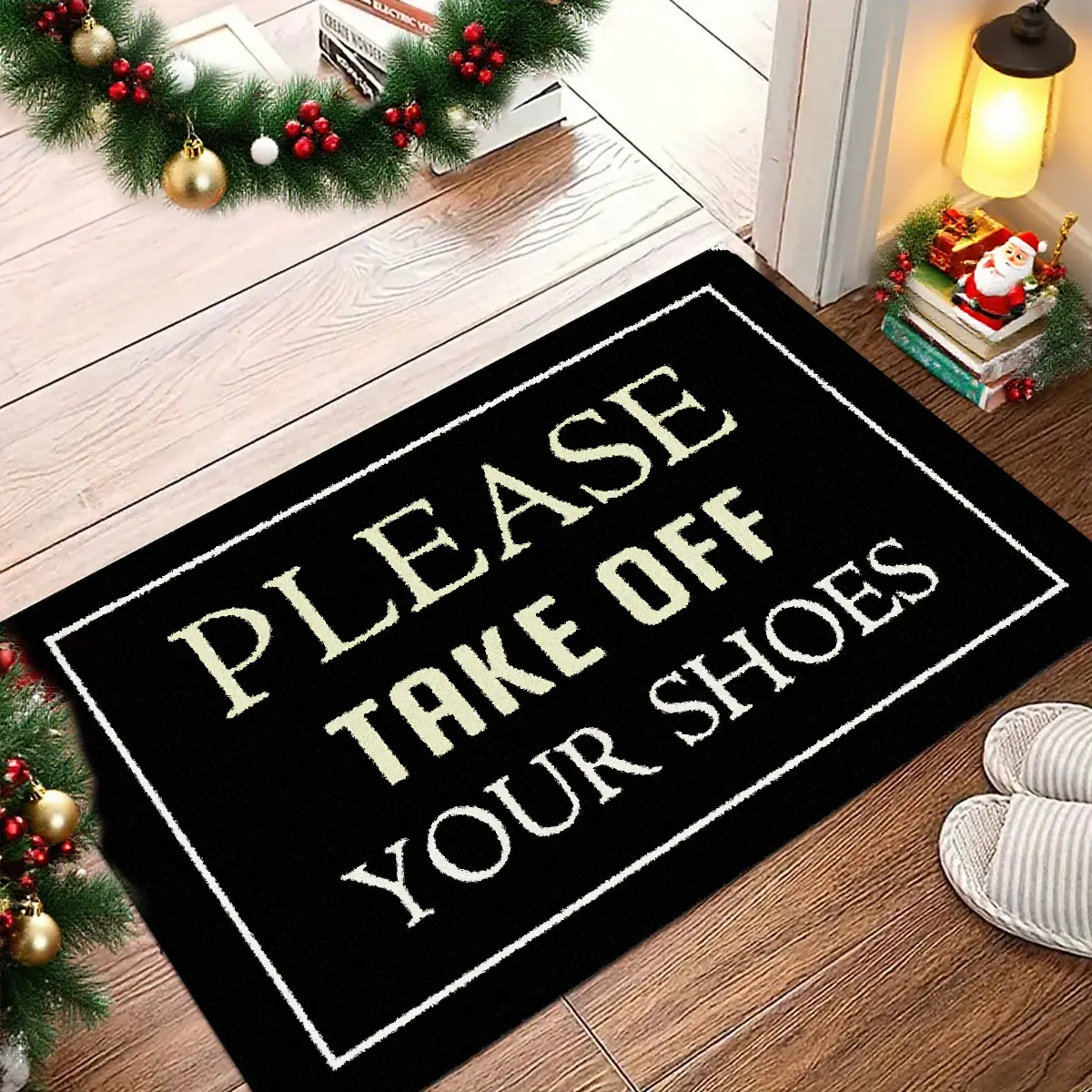 1 entry mat, non-slip area rug, Entryway Rug, Home Decorative Rugs, please take off your shoes reminder text printed design, welcome door mat, non-slip floor mat, suitable for outdoor indoor, machine washable entrance mat