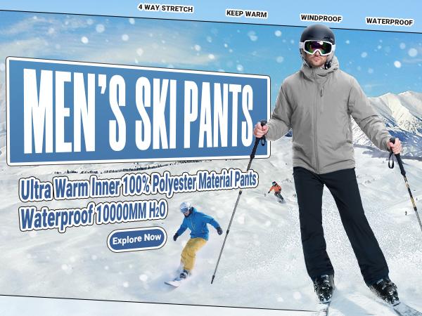 33,000ft Male Ski Pants - Waterproof, Insulated for Winter Skiing, Snowboarding (Sports & Outdoor Professional Clothing)