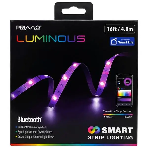 Primo 16ft Smart LED Strip Lights - Bluetooth RGB Color Changing Room Decor, Music Sync Lights with App & Remote Control, Dorm & Bedroom Aesthetic Lights