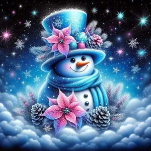 5D DIY Full Drill Round Diamond Painting - Diamond Art Kit Smiling Snowman Mosaic, Canvas DIY Decor, Home Wall Decor, Suitable for Halloween and Christmas, Birthday and Anniversary Gifts, Diamond Painting Kits