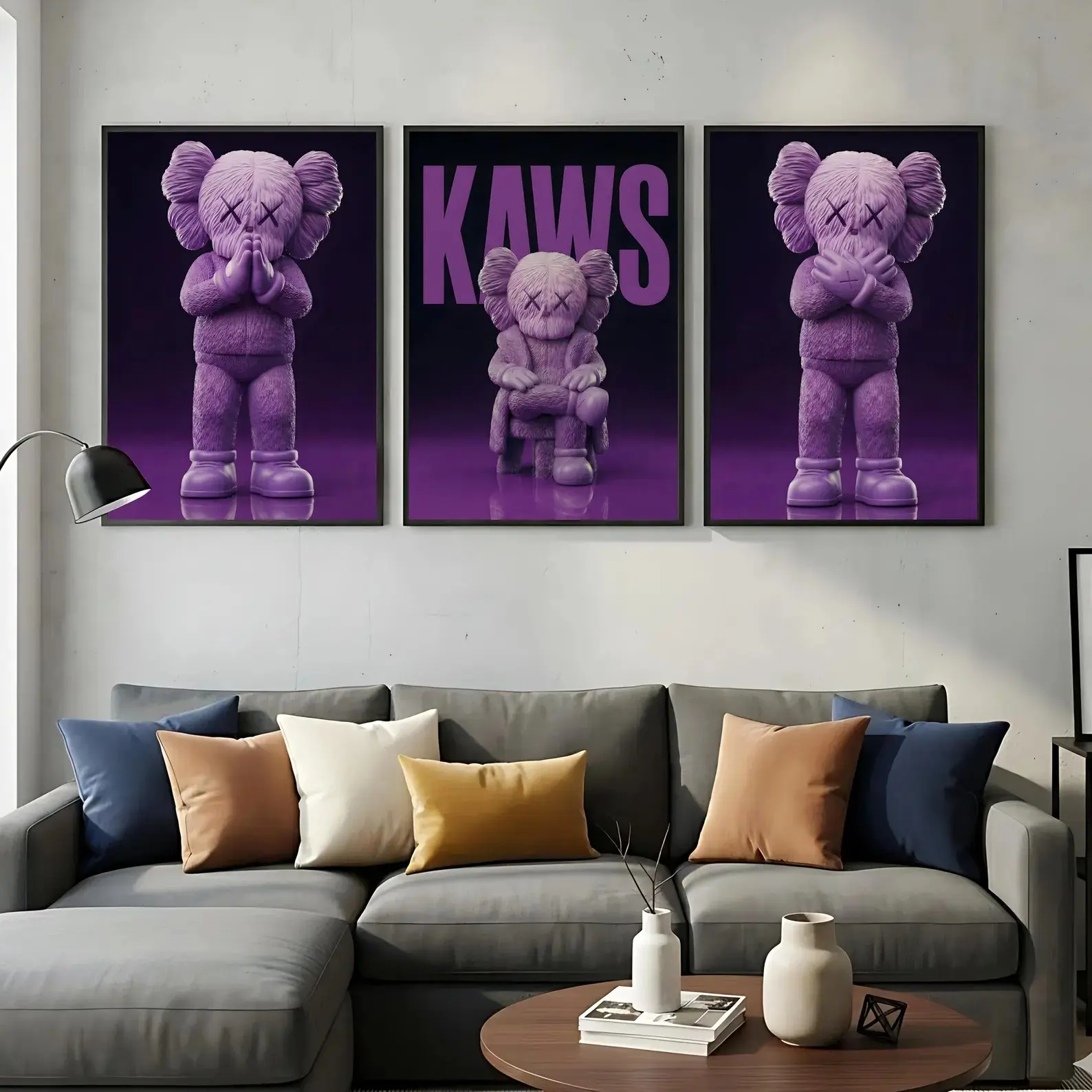 Purple KAWS Inspired Poster Set of 3 | Printable KAWS Wall Art | Hypebeast Graffiti Decor | Modern Minimalist Wall Prints