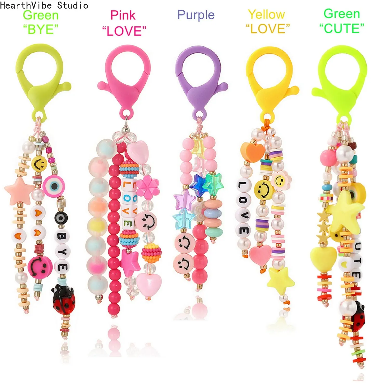 Camping Hammock Accessory Keychain - Aesthetic Key Holder, Beaded Tassel Keychain for Women, Bag Charm with Smiley Face, "LOVE" Letter, Heart Pendant & Bead Accents (Cross-Border Style), Aesthetic Keychain