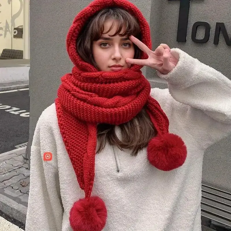 Three Ball Scarf Hat - Red