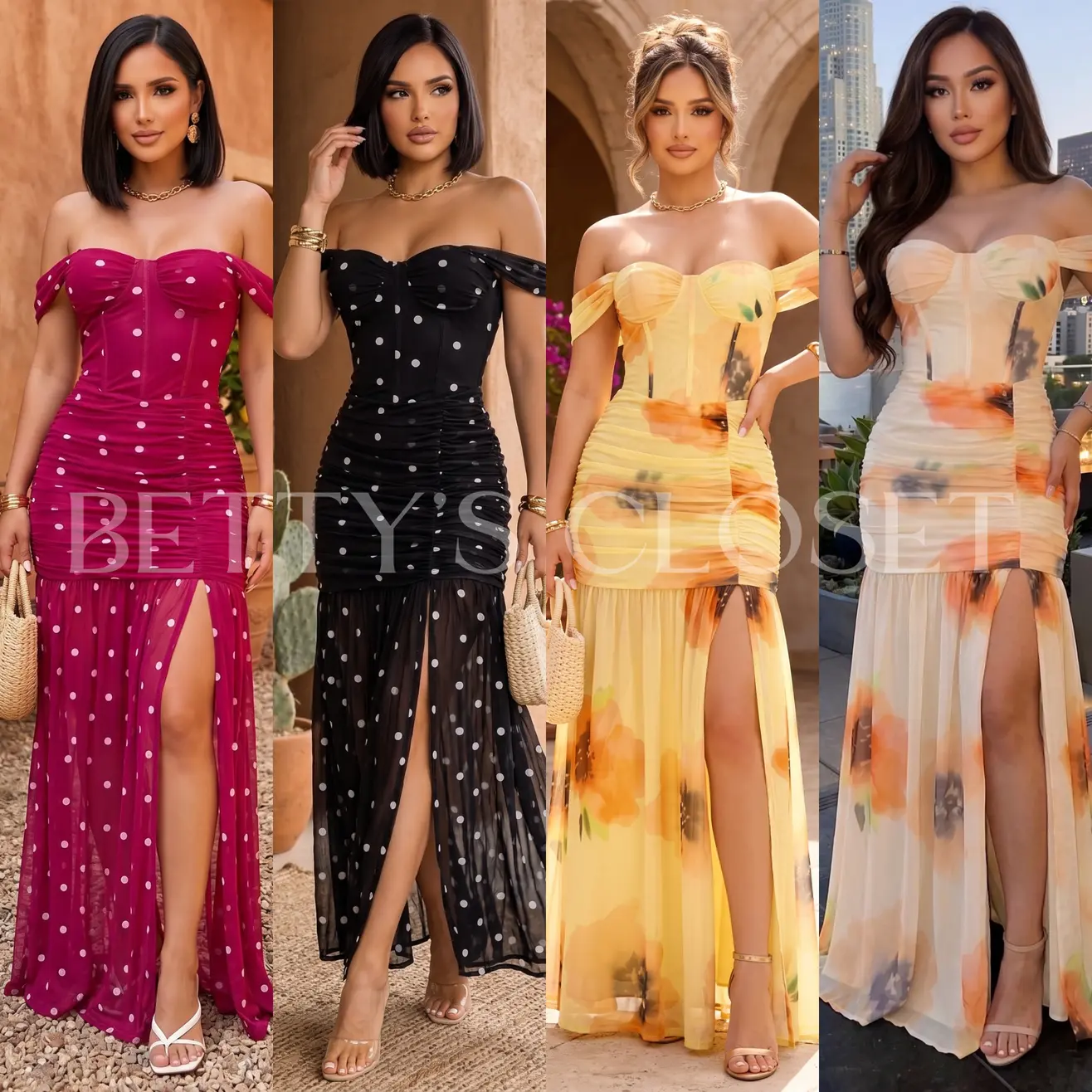 Priscilla Off Shoulder Corset Mesh Maxi Dress