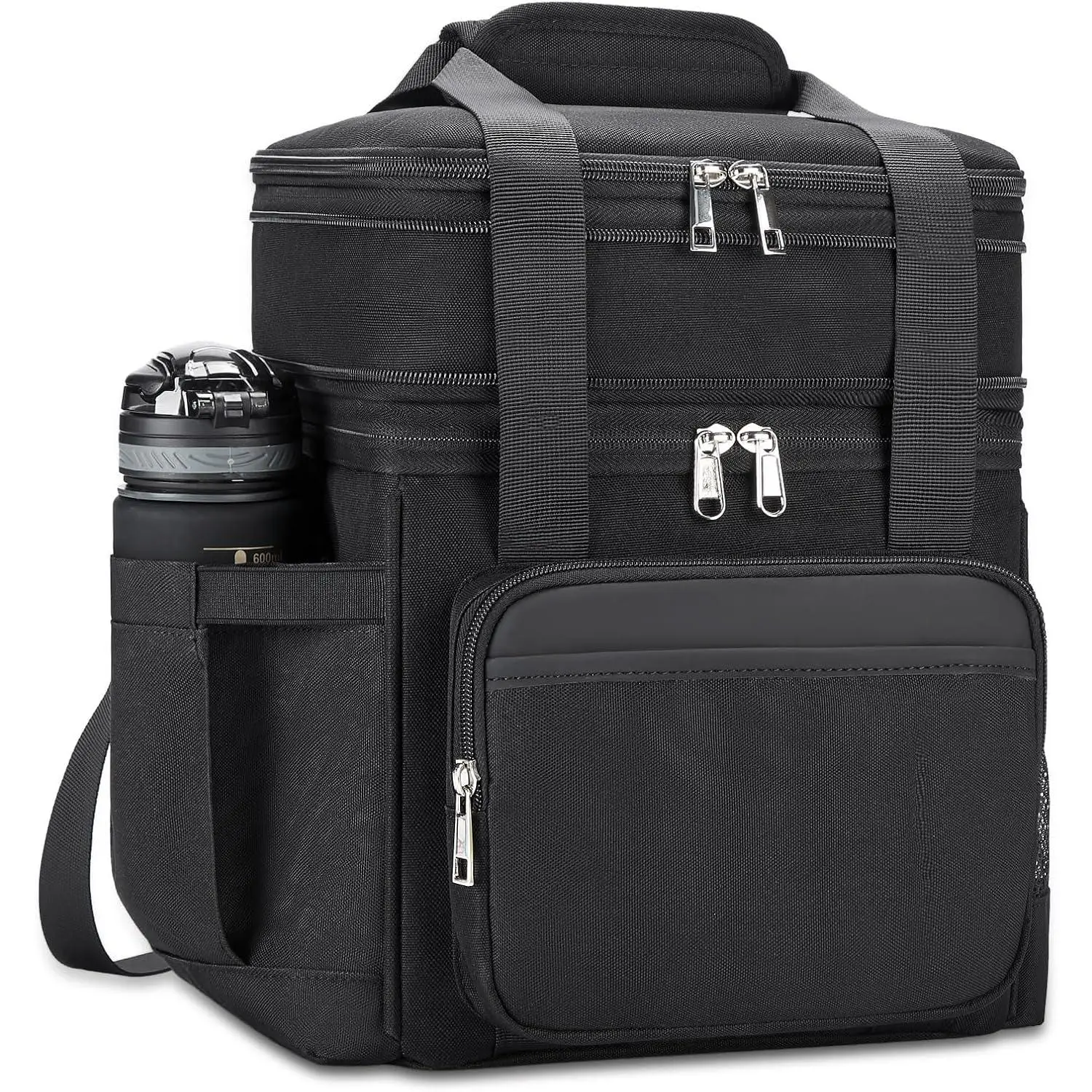 Insulated Lunch Bag & Lunch Box for Men - Double Deck Reusable Lunch Bag for Women Tote Cooler Bag Leakproof Soft Expandable - Large Lunchbox for Work\/Adult\/Picnic\/Outdoor (Black,15L)