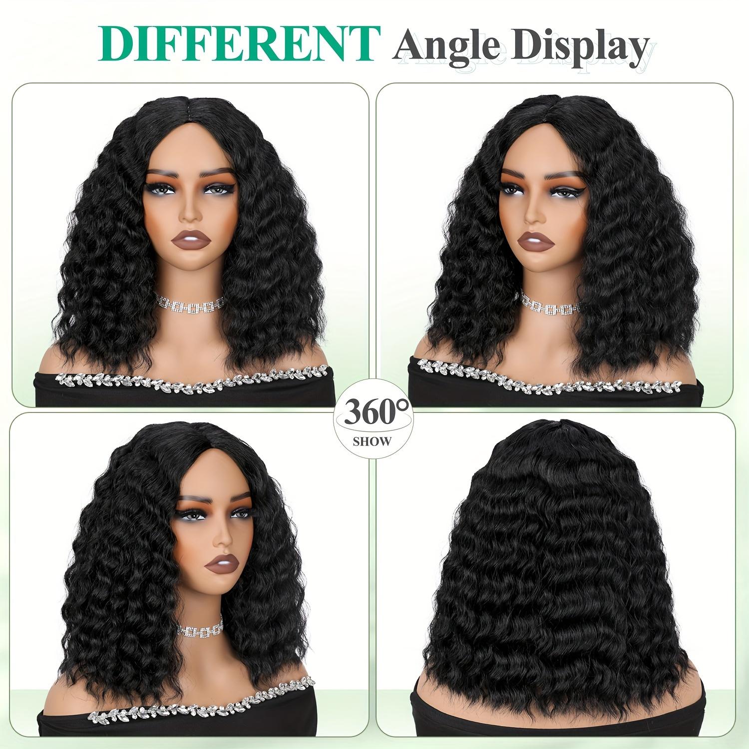 12 Inch Deep Wave Wig Black Curly Synthetic Hair Wig Short Curly Wave Wig Middle Part Loose Wave for Women Synthetic Curly Wig Loose Deep Wave Bob Wigs Daily Party Use