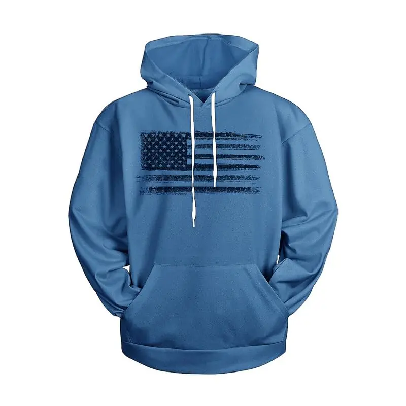 HYFOL Men's USA Flag Graphic Hoodie - Patriotic Long Sleeve Pullover Sweatshirt | Buy Now With Express International Delivery