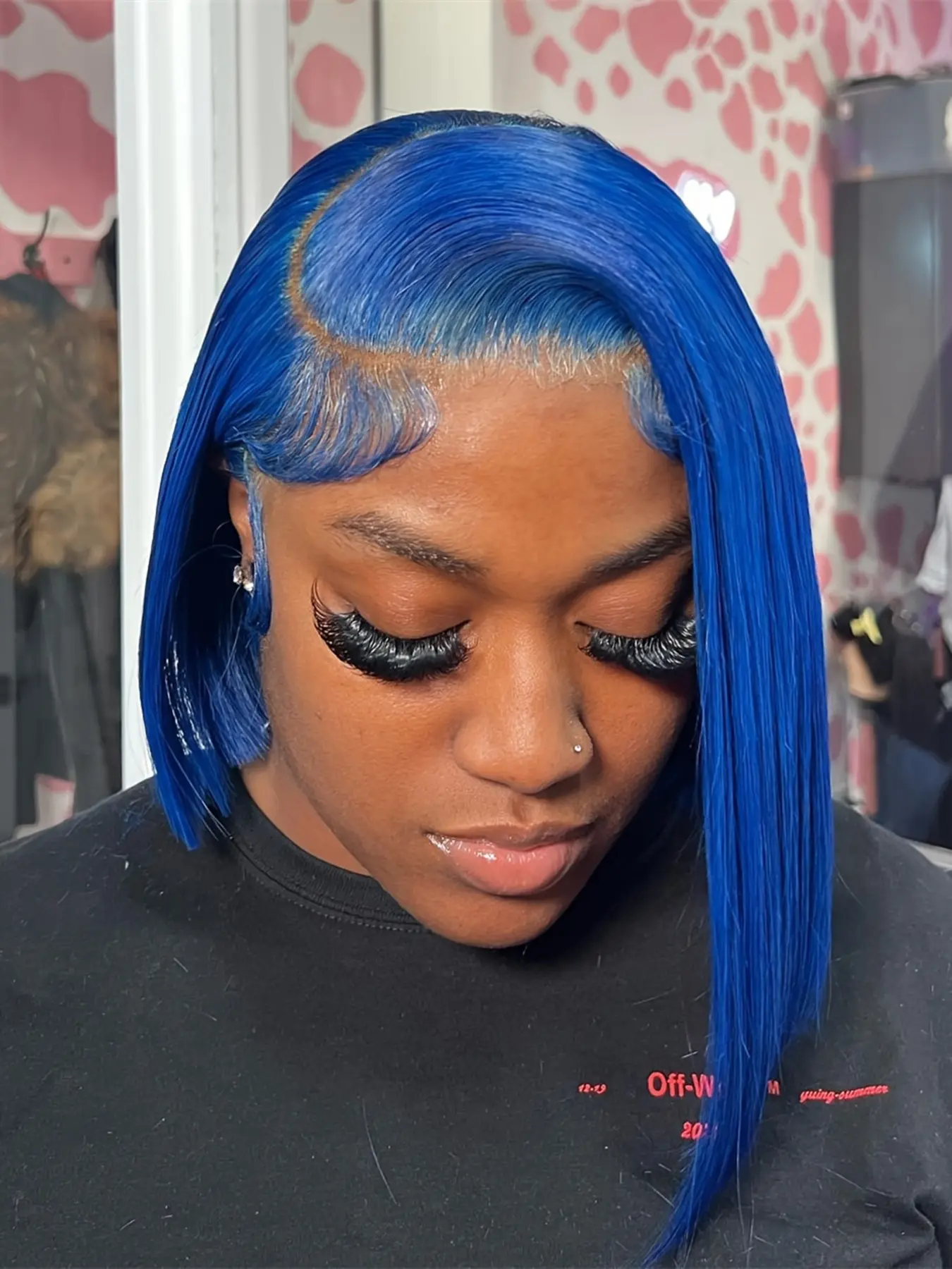 Blue Bob13x4 Lace Front Wig, Human Hair Straight Short Bob 