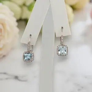 Lorene | 10K White Gold | Aquamarine and Natural Diamond | Earrings