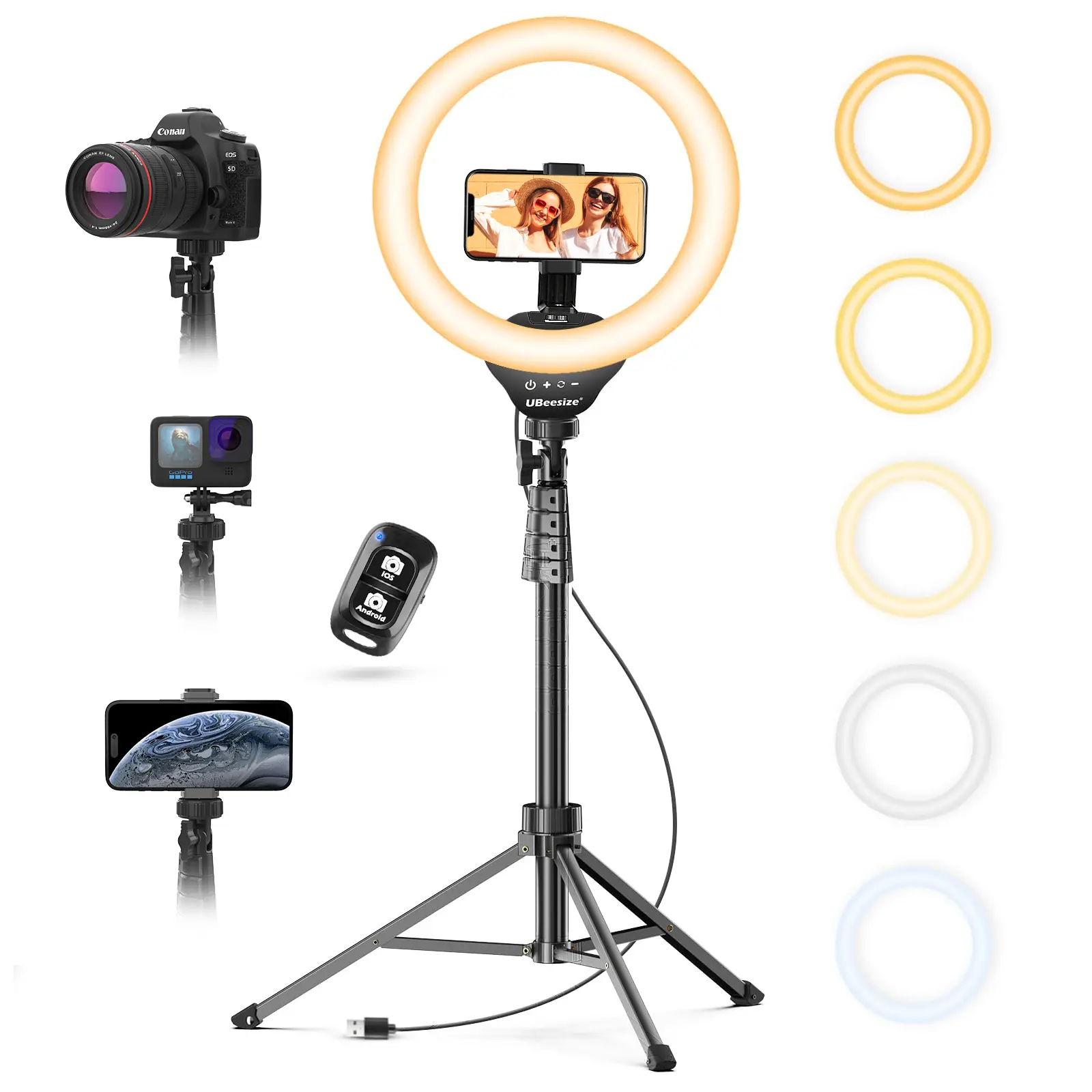 UBeesize 12'' Selfie Ring Light with 62'' Tripod Stand for Video Recording Live Streaming Compatible with Phones Cameras and Webcams Essential Lighting for Content Creators - Smartphone Cellphone Game Portable