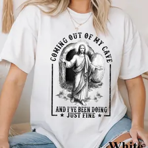 Jesus Coming Out Of My Cave and I've Been Doing Just Fine Women's T-Shirt, Christian Rolling Stones Shirt, Easter Christian Gift, He Is Risen Religious Easter Shirt - Top, Womenswear