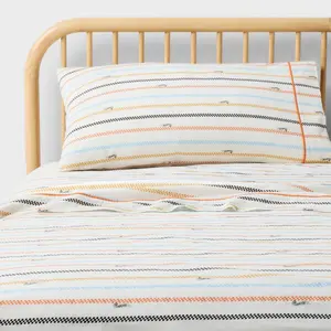 Full Hot Wheels Retro Checkered Stripe Kids' Cotton Sheet Set Cream - Hot Wheels by Pillowfort