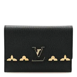 Pre-owned Louis Vuitton Leather Clutches & Wristlets Taurillon Embellished Capucines Compact Wallet Black 4000031290773