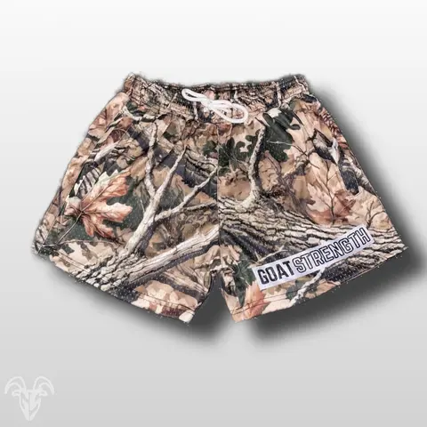 Goat Strength Hunter Camo Athletic Mesh Shorts - Outdoor Shorts Sportswear, Soft Breathable Cool Dry Mesh, Sports Casual Gym Fit with Zipper Pockets