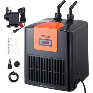 VEVOR Aquarium Chiller 110 Gallon, 1/3 HP Water Chiller for Hydroponics, Fast Cooling for Fish Tank, Axolotl, Coral Reef, Quiet Refrigeration Compressor, Titanium Evaporator, Complete Fittings