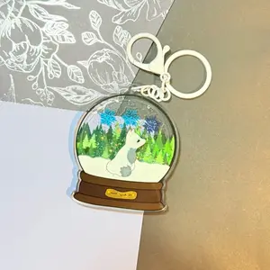 Snowglobe Fox Acrylic Charm | Cute Fox Critter Holiday Snowglobe, Liquid Christmas Keychain, Arctic Fox Snowflake Glitter Keychain