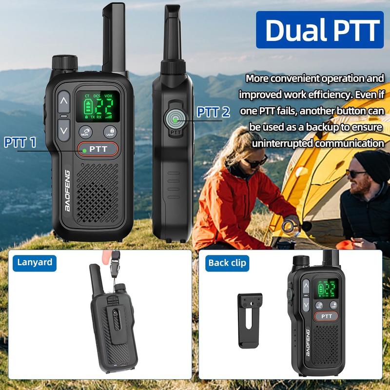 4PCS BAOFENG USB Rechargeable Long Range Mini Walkie Talkie Type-C Charging Upgrade 888s Lightweight with Earpieces VOX LCD Display Flashlight NOAA Weather Receive Handheld Two Way Radio for Kids Adults Family Outdoor Sports Camping Hiking
