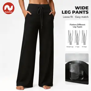 NunuFlex Women's Wide Leg Pants Soft Stretchy Fabric with Side Pockets & Elastic Drawstring Waistband for Casual Gym Office Pajama Sweatpants Elegant Womenswear Wide leg Fit Breathable Fabric