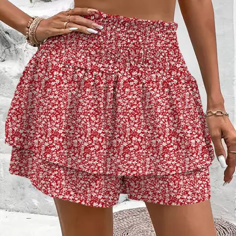 Women's Vacation Style Boho Ditsy Floral Elastic High Waist Casual Fashion Skort, Womenswear, Perfect for Everyday Wear and Beach Holidays