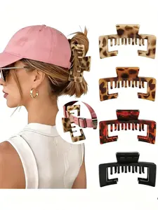 4pcs Creative Baseball Cap Hair Clips, Adjustable Matte Solid Rectangle Hat Claw Clips, Non-Slip Secure, Ideal Gift for Women & Girls