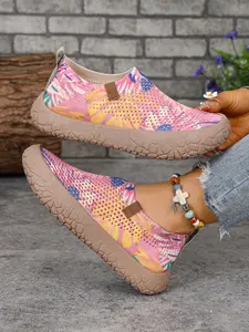Summer Hollow Out Breathable Flyknit Mesh Shoes for Women, Colorful Print Slip-On, Lightweight Anti-Slip Soft Sole, Casual Travel Walking Shoes