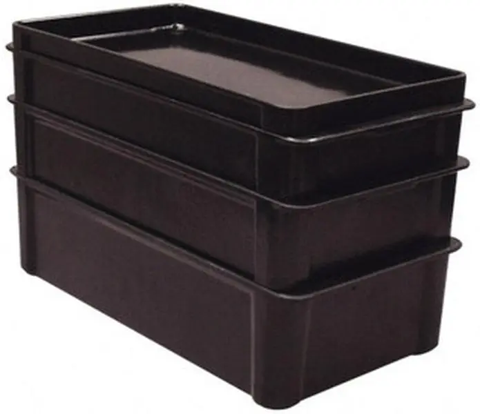Black Rectangular Fiberglass Stacking Bin Box, Space-Saving MFG Tray Organizer, 225 Lb High Load Cap., 23.4" L x 12" W x 4.4" H, Model 8084005167