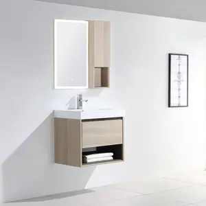 Dowell 24" Wall-Mounted Bathroom Vanity with Single Basin –  One Soft-Close Drawer, One Open Shelf - 015 Series - Grey Ashtree