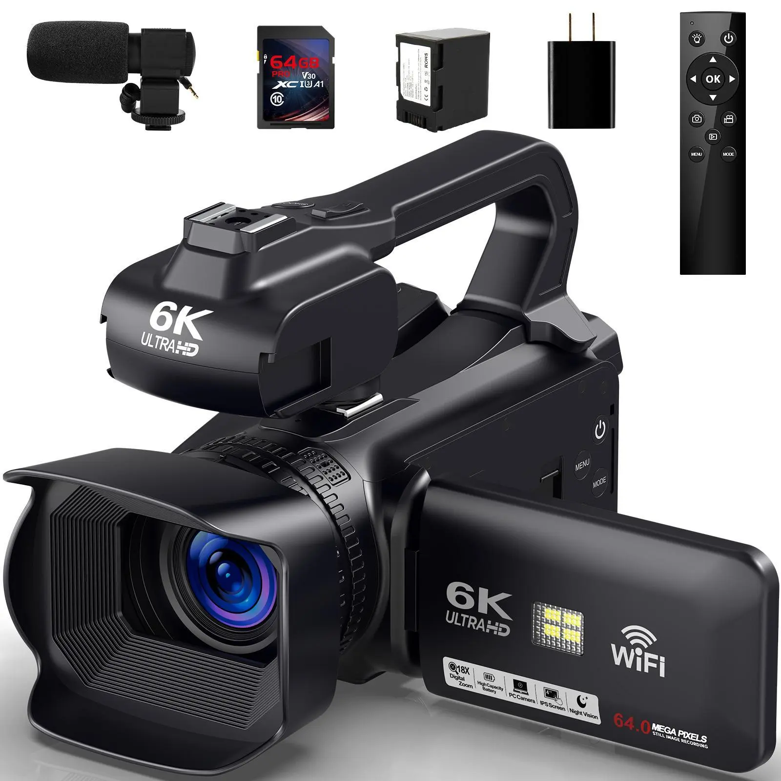 New Video Camera come with 4 inch touch screen wireless remote control and 64G memory card Supports MICapply for outdoorfun Camcorder Crystal for every family party