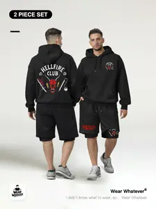 Stranger Things Hellfire Club 「2-Piece Set」, Casual Graphic Hooded Sweatshirt with Breathable Shorts, Perfect for Home and Outings