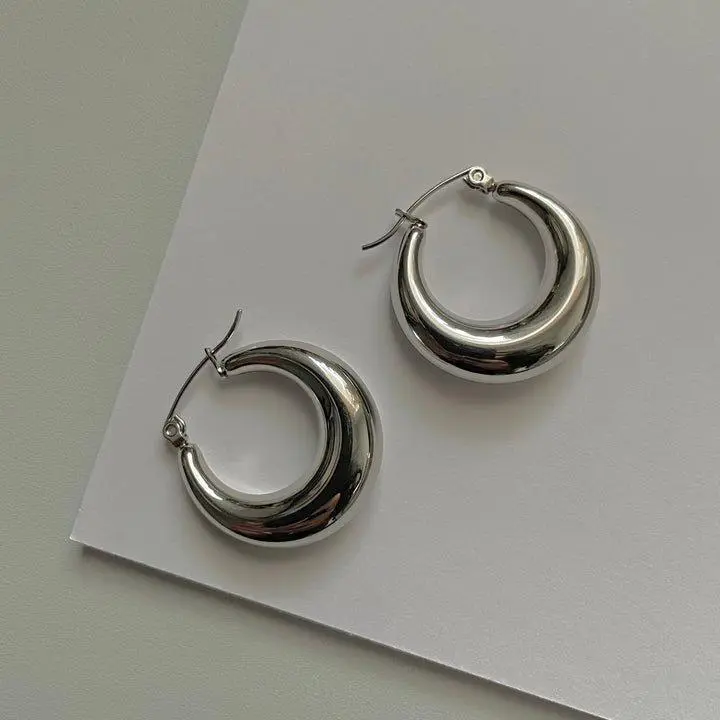 Enkei Hoops - Silver 316L Stainless Steel Rhodium Plated Hypoallergenic Nickel Free Anti Tarnish Water Resistant Earrings 25mm Diameter