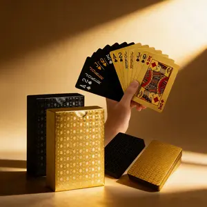 Waterproof Playing Cards 2 Pack, Plastic Poker Cards, Deck of Cards, Diamond Plastic Playing Cards for Beach Blackjack Texas Canasta Bridge Adult Card Games, Gold & Black