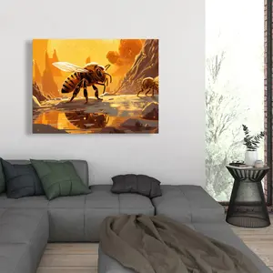 212 MAIN Bee World Yellow Wall Art Print - 36x48 in. Artwork, Sunshine Room Decoration, Bright Space Accent, Ideal Home Decor Gift